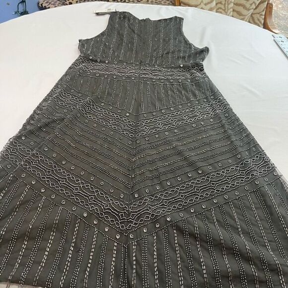 NWT Lauren Ralph Lauren Black Label Grey Beaded Embellished Dress Size 14 New - Picture 8 of 9